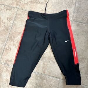 Nike Women’s Athletic Capris - Black with pink side stripe- S